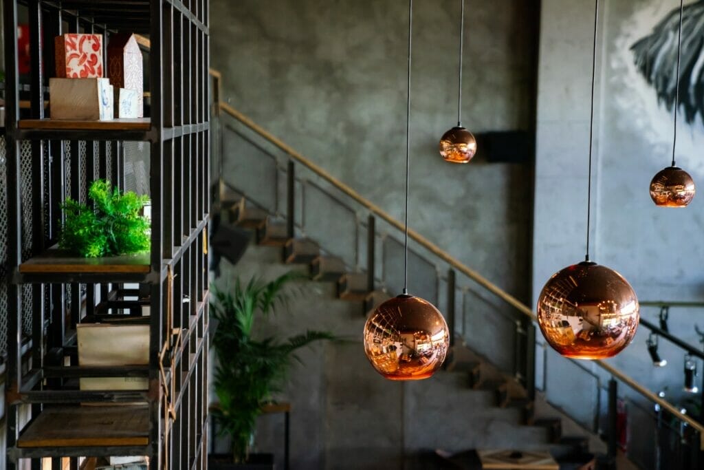 Interior Decoration Of Stylish Housing. Loft Style Incandescent Lamp. Modern Style Home Design